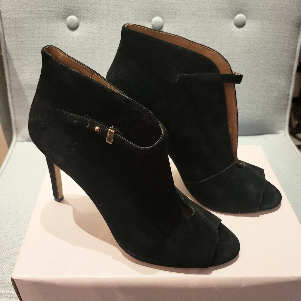 Ann Taylor Leah Black Suede Leather Cutout Peeptoe Booties